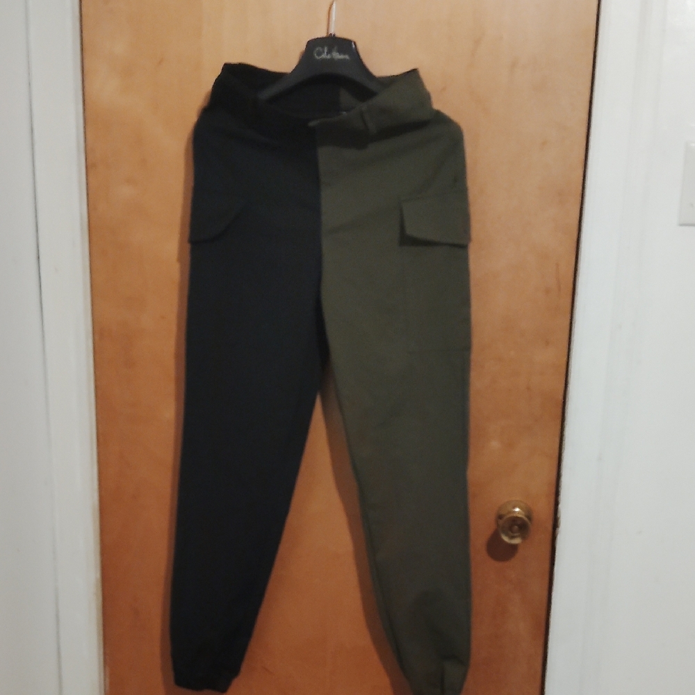 SHEIN Black and Olive Two-Tone Pants